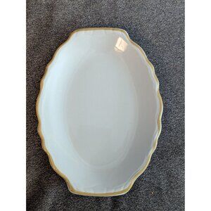 Homer Laughlin Oval China Dish With Scalloped Edge & Gold Trim
